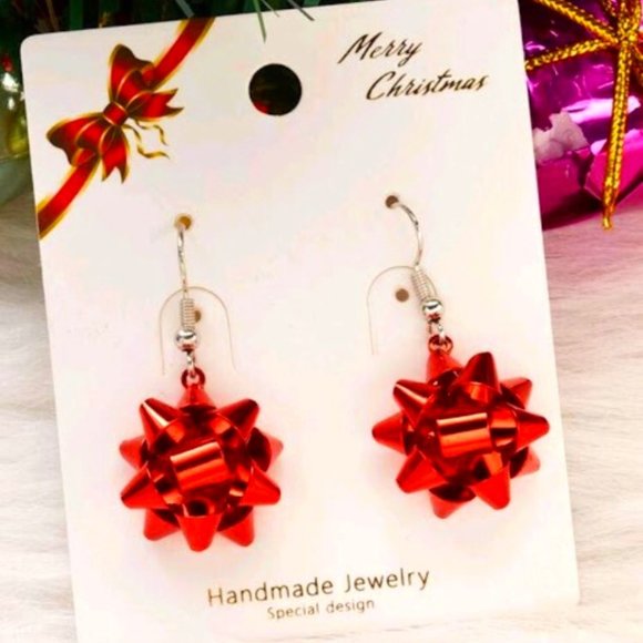 NWT Handmade Earrings Holiday Birthday Gift Bow Dangle Drop Earrings - Picture 2 of 3
